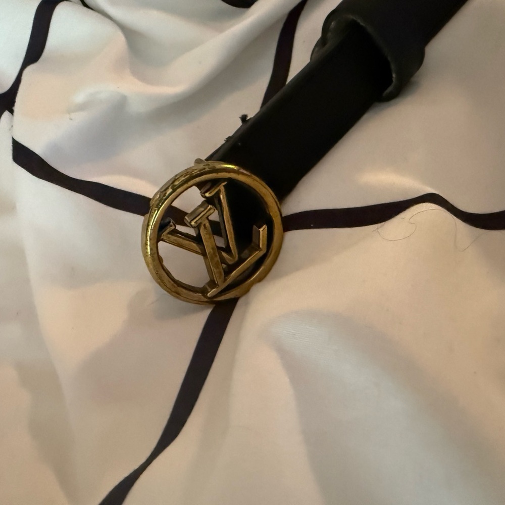 Louis Vuitton Black Belt with Gold Logo Buckle